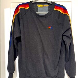 Aviator Nation, charcoal grey sweater with velvet stripes, size M
